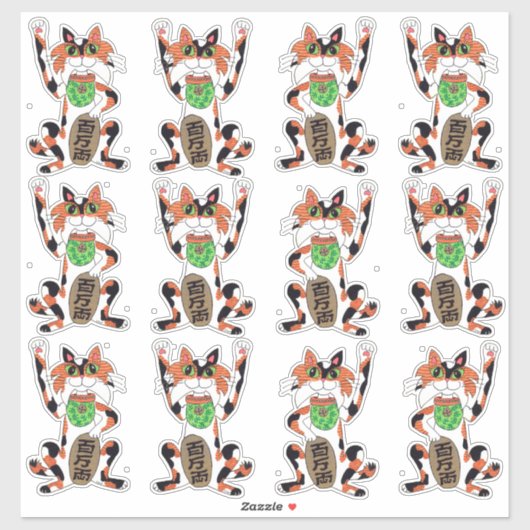Sticker Ensemble de 12 chats mats Maneki Neko Lucky Beckon (Feuille)