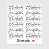 Sticker Ensemble de 12 Petits Noms de Licorne Souriants Fa (Feuille)