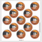 Sticker ensemble de 13 couleurs noir orange équipe basketb (Feuille)