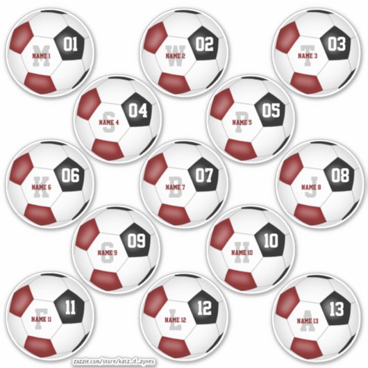 Sticker ensemble de 13 maroon black soccer équipe enfants  (Devant)