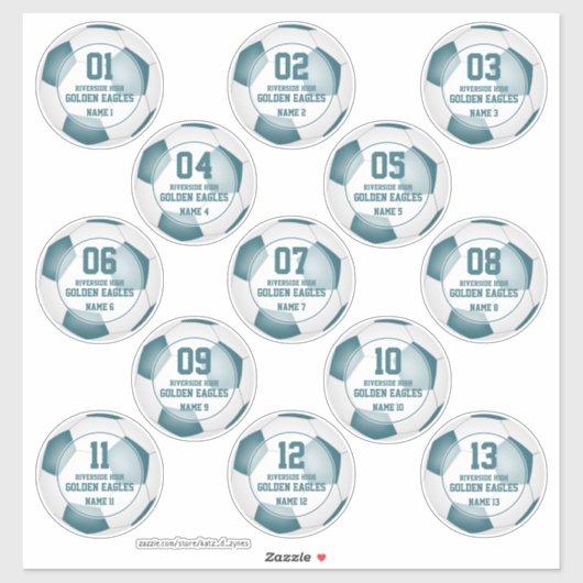 Sticker ensemble de 13 turquoise blanc équipe de football  (Feuille)
