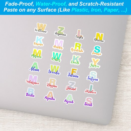 Sticker (Ensemble de 24) Noms Monogrammes modernes | Résis