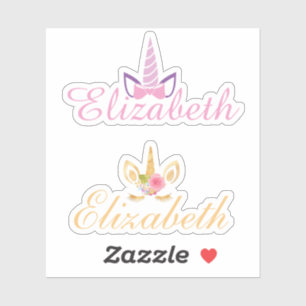 Sticker Ensemble de 2 unicorne nom personnalisé rose et o