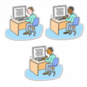 Sticker Ensemble de 3 travailleurs de l'informatique. (Devant)