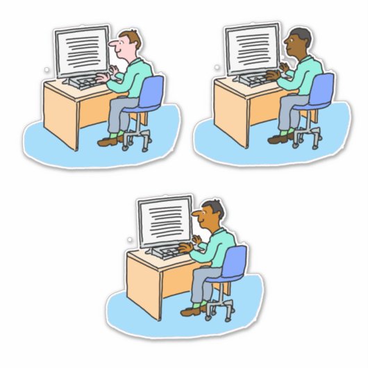 Sticker Ensemble de 3 travailleurs de l'informatique. (Devant)