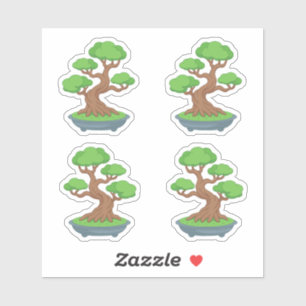 Sticker Ensemble de 4 arbres bonsaï japonais tordus