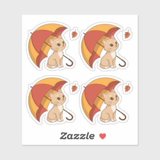 Sticker Ensemble de 4 chatons mignons chat rouge jaune par (Feuille)