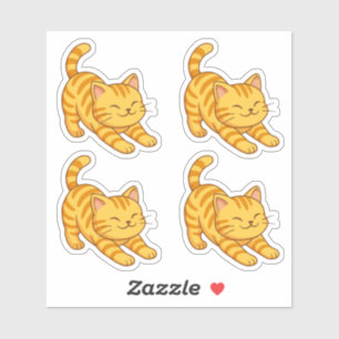 Sticker Ensemble de 4 chats orange tabby qui s'étirent