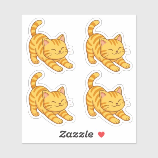 Sticker Ensemble de 4 chats orange tabby qui s'étirent (Feuille)