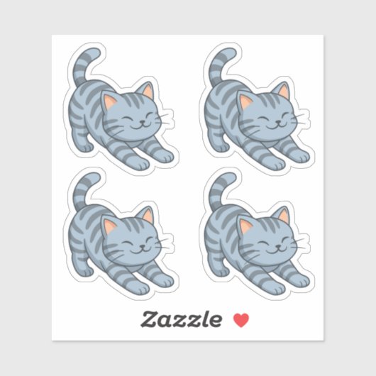 Sticker Ensemble de 4 chats tabby gris étirés (Feuille)