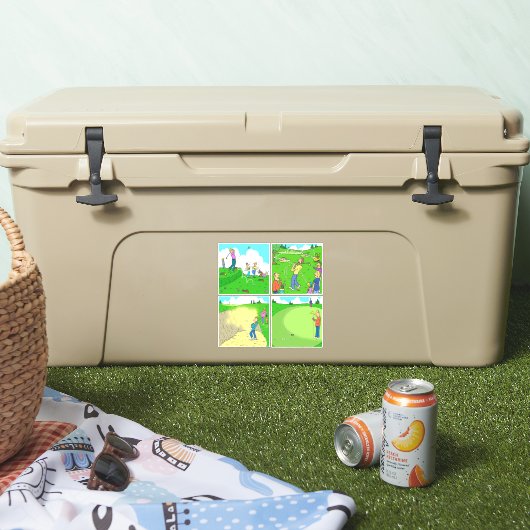 Sticker Ensemble de 4 Drôle caricatures de Golf. (Glacière)