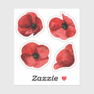 Sticker Ensemble de 4 fleurs sauvages Coquelicot rouge mar