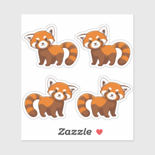 Sticker Ensemble de 4 pandas rouges mignons (Feuille)