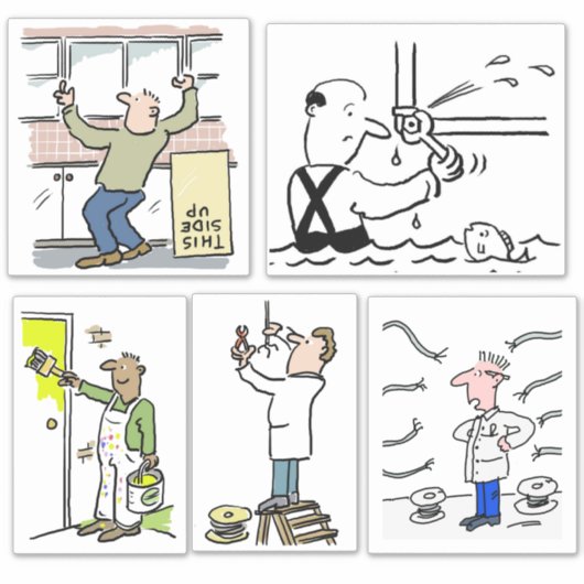 Sticker Ensemble de 5 caricatures différentes de commerçan (Devant)