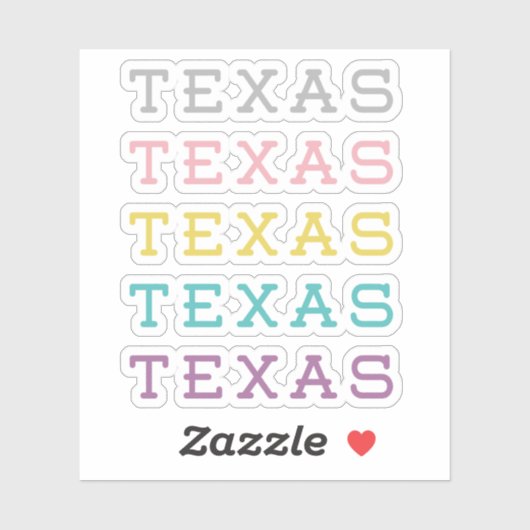 Sticker Ensemble de 5 Pastel Texas, Texas, Texas Custom-Cu (Feuille)