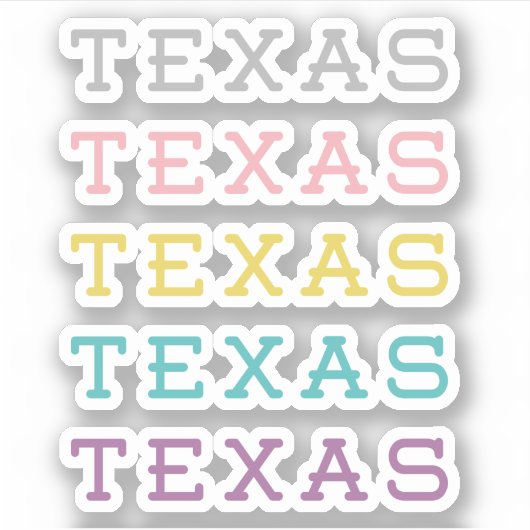 Sticker Ensemble de 5 Pastel Texas, Texas, Texas Custom-Cu (Devant)