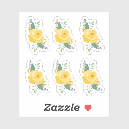 Sticker Ensemble de 6 Rose jaune du Texas - Rose simple (Feuille)