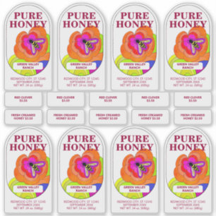 Sticker Ensemble de 8 Pop Art Flower Transparent Miel Jar 