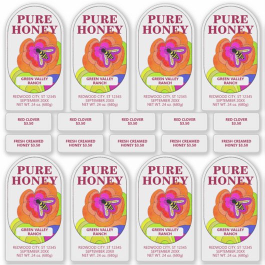 Sticker Ensemble de 8 Pop Art Flower Transparent Miel Jar (Devant)