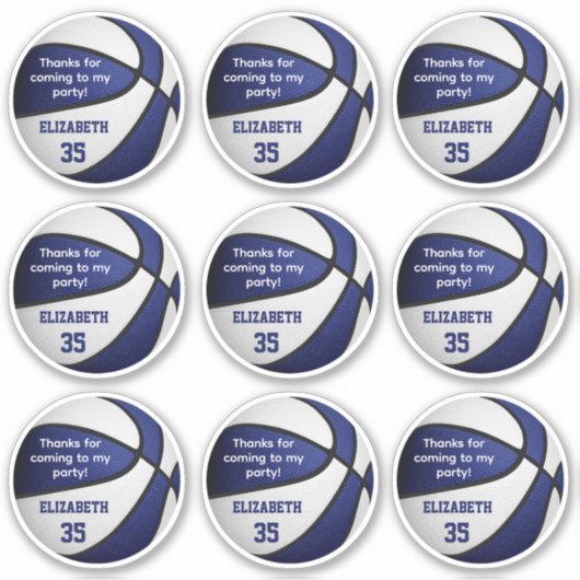 Sticker ensemble de 9 blue white basket party merci (Devant)