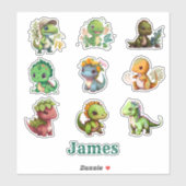 Sticker Ensemble de 9 dinosaures découpe de vinyle personn (Feuille)