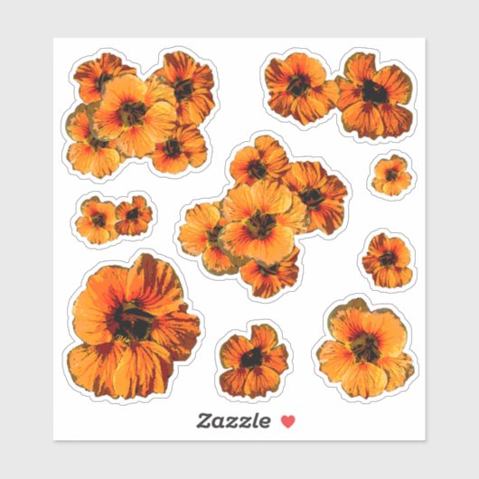 Sticker Ensemble de 9 fleurs de capucine stylisées orange (Feuille)