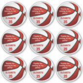 Sticker ensemble de 9 red white basket party merci (Devant)