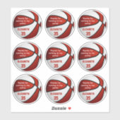 Sticker ensemble de 9 red white basket party merci (Feuille)