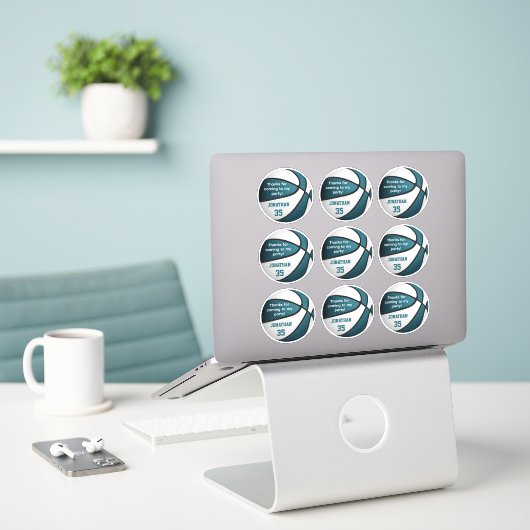 Sticker ensemble de 9 turquoise blanc de basket parti pour (Ordinateur portable sur le bureau)