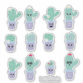 Sticker Ensemble de cactus mignon en pot violet vert (Devant)