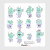 Sticker Ensemble de cactus mignon en pot violet vert (Feuille)