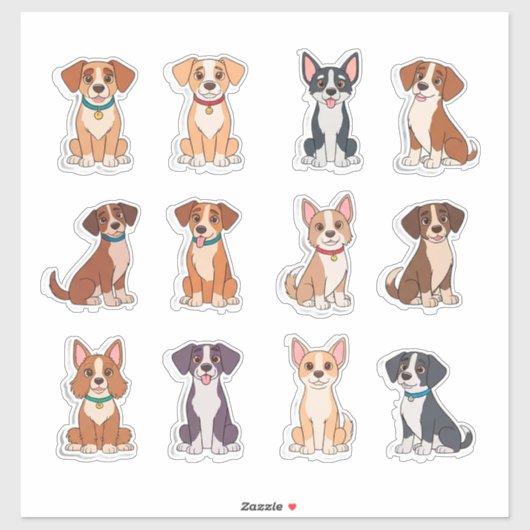 Sticker Ensemble de chiens adorables (Feuille)