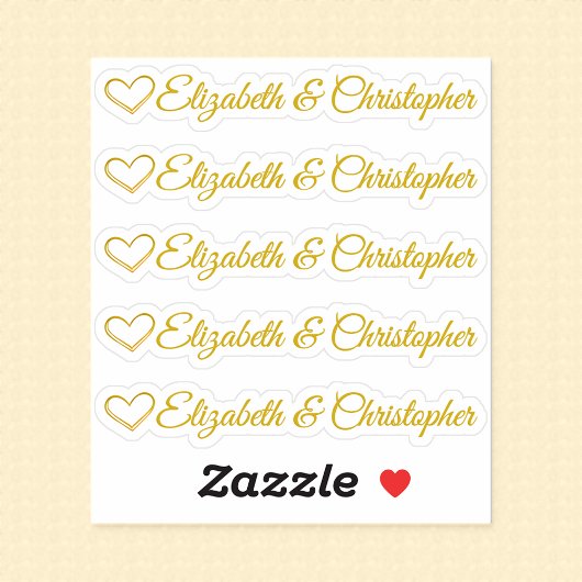 Sticker Ensemble de cinq cœurs dorés personnalisables de s