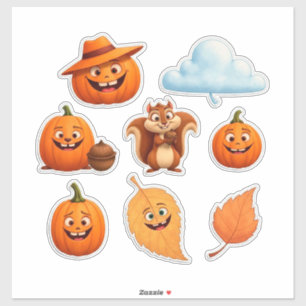 Sticker Ensemble de citrouille et de feuilles d'automne po