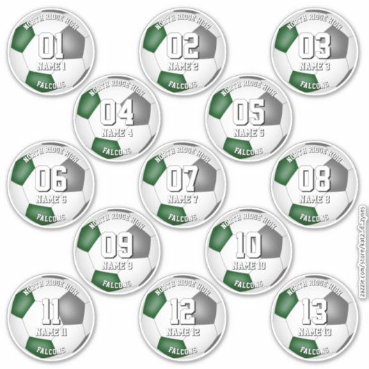 Sticker ensemble de couleurs d'équipe vert gris 13 joueurs (Devant)