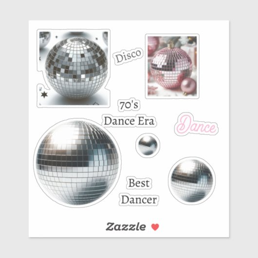 Sticker Ensemble de danse à boule disco vinyle des années (Feuille)