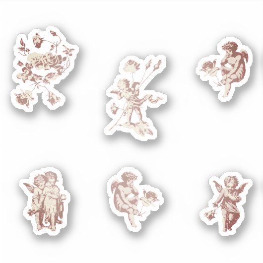 Sticker Ensemble de fleurs d'anges chérubins cupidons rose (Devant)