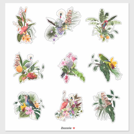 Sticker Ensemble de fleurs tropicales, feuilles de palmier (Feuille)