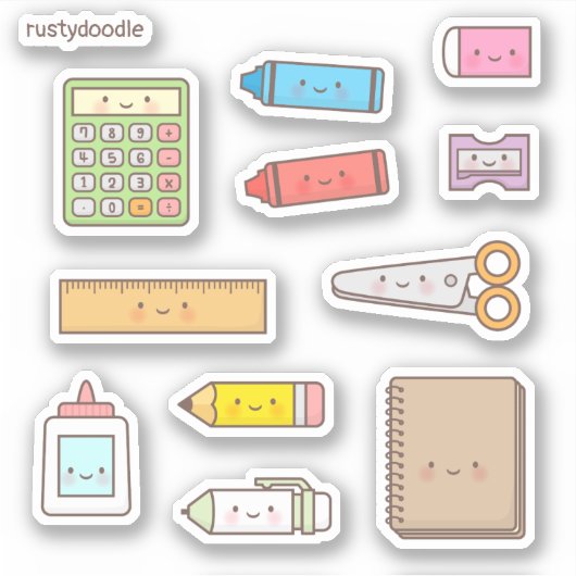 Sticker Ensemble de Fournitures Scolaires Mignon (Devant)