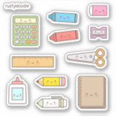 Sticker Ensemble de fournitures scolaires mignonnes (Devant)
