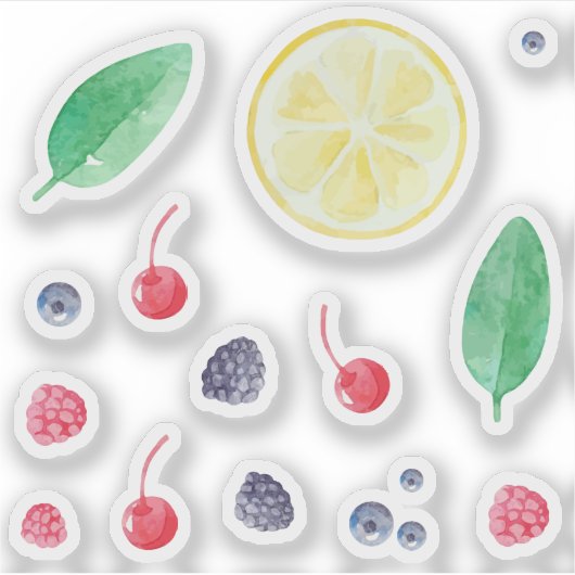 Sticker Ensemble de fruits rouges baies à l'aquarelle (Devant)