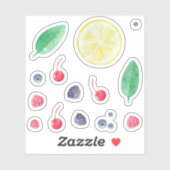 Sticker Ensemble de fruits rouges baies à l'aquarelle (Feuille)