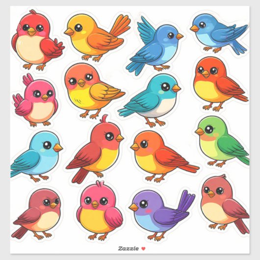 Sticker Ensemble de jolis oiseaux de dessin animé (Feuille)