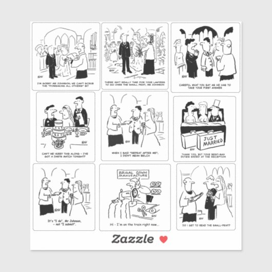 Sticker Ensemble de neuf caricatures Mariages amusantes (Feuille)