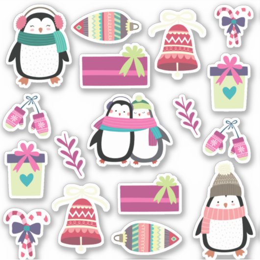Sticker Ensemble de Noël mixte super mignon avec des pingo (Devant)