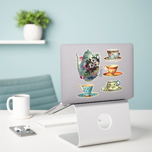 Sticker Ensemble de thé victorien Whimsical (Ordinateur portable sur le bureau)