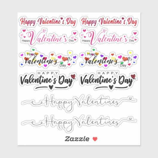 Sticker Ensemble de valentines joyeuses Jour Script Vinyl  (Feuille)