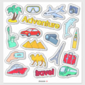 Sticker Ensemble de voyage aventure multiples destinations (Feuille)