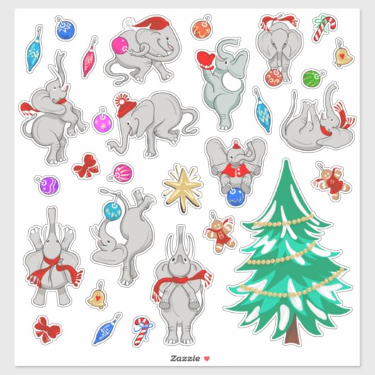 Sticker Ensemble d'enfants | Noël des éléphants (Feuille)