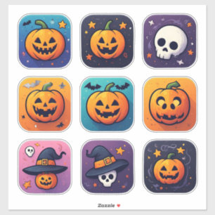 Sticker Ensemble d'icônes de dessin animé Halloween mignon